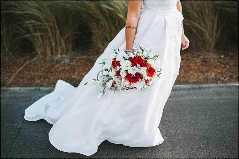 red white and black cascading bouquet