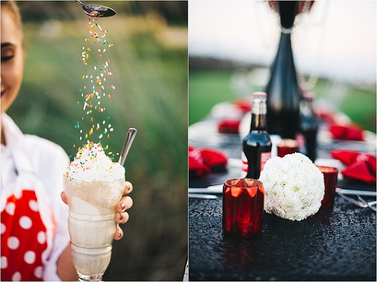 wedding milkshakes sprinkles red white black inspiration 