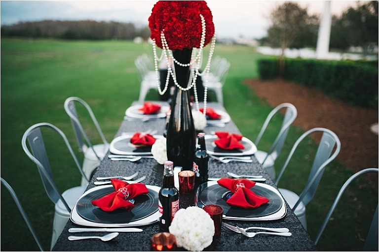 black red white sequin table design wedding inspiration