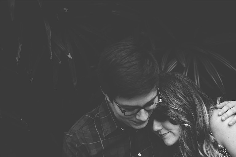 engaged hipster couple black and white engagement session portrait rollins college chapel