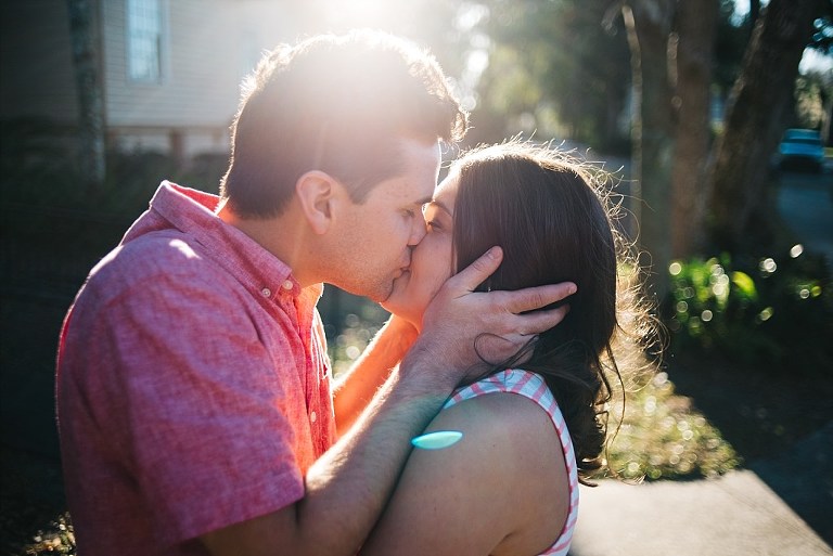 passionate engagement picture deland couple kissing solar flare stetson university deland fl