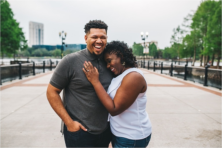 modern engagement session with a romantic couple at downtown orlando lake eola