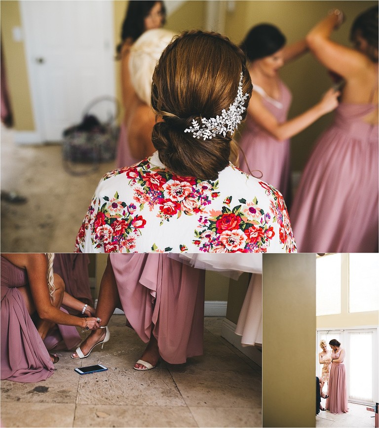 bridal party getting ready at paradise cove beach house