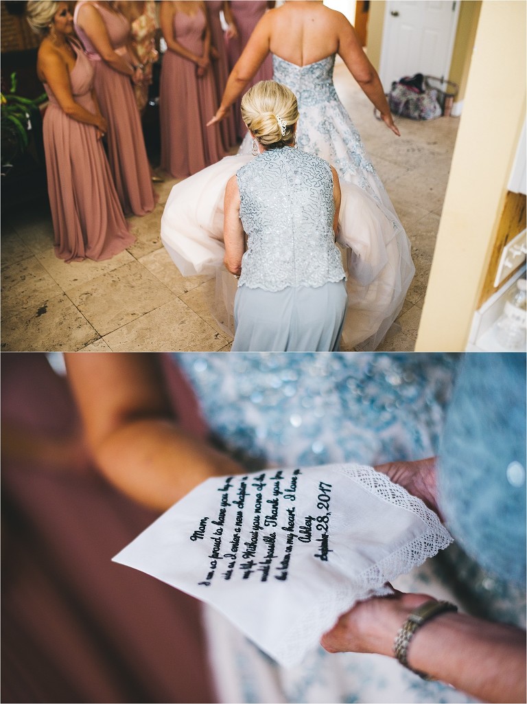 bride giving mother a wedding gift