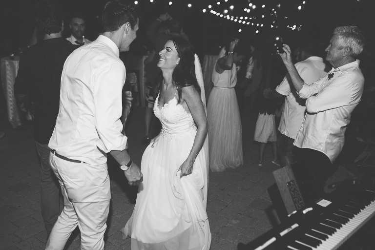 fun reception bride and groom dancing