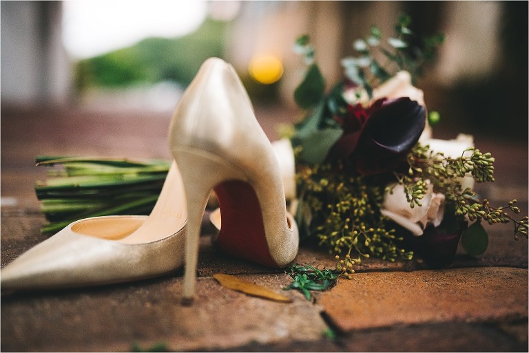 Christian Louboutin shoes and wedding bouquet 