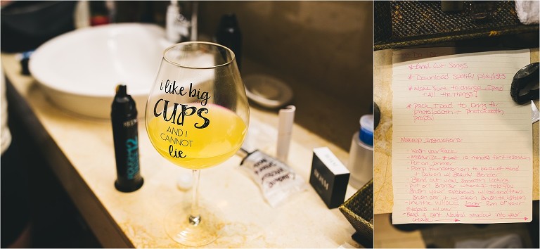 wine glass and instructions for makeup