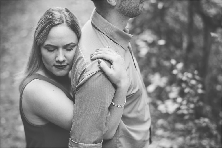 black and white engagement couple
