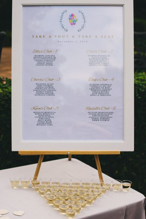 creative seating chart at wedding reception