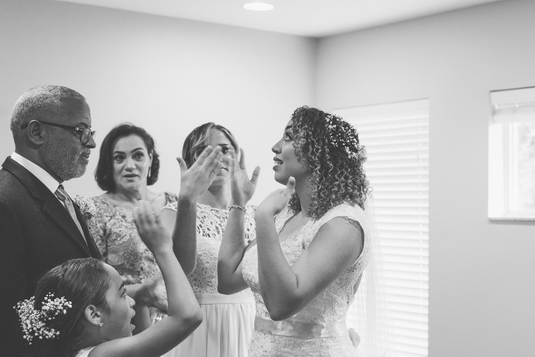 bride seeing herself in her dress for the first time