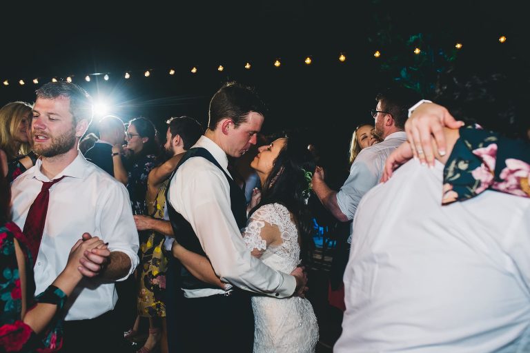 bride and groom dancing during wedding reception